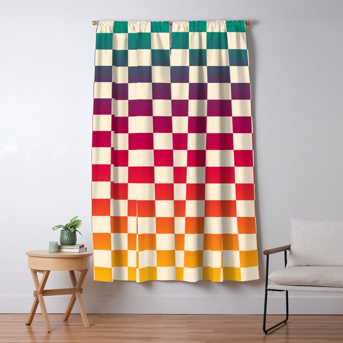Checkerboard Checkered Checked Check Chessboard Pattern in Colorful Colors Window Curtain Gallery Image 1