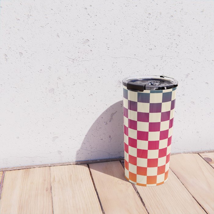 Checkerboard Checkered Checked Check Chessboard Pattern in Colorful Colors Travel Mug Gallery Image 4
