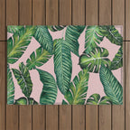 Jungle Leaves, Banana, Monstera II Pink  Outdoor Rug Gallery Image 1