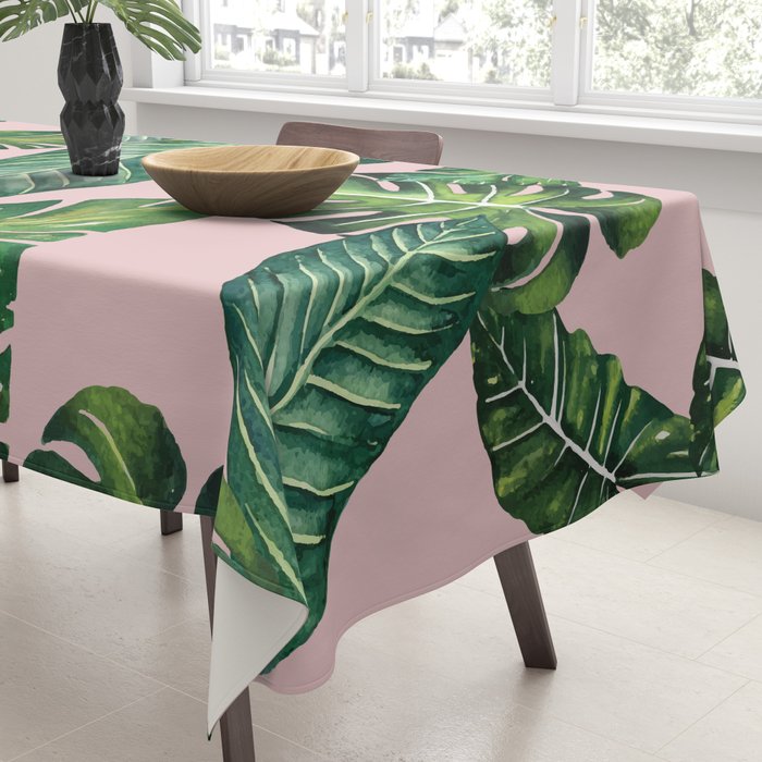 Jungle Leaves, Banana, Monstera II Pink  Tablecloth Gallery Image 3