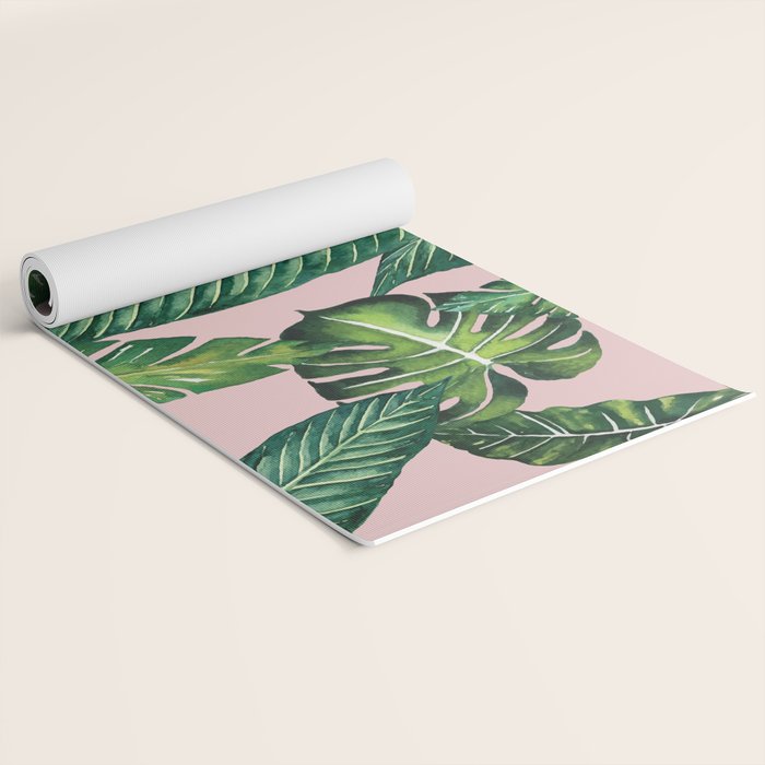 Jungle Leaves, Banana, Monstera II Pink  Yoga Mat Gallery Image 2
