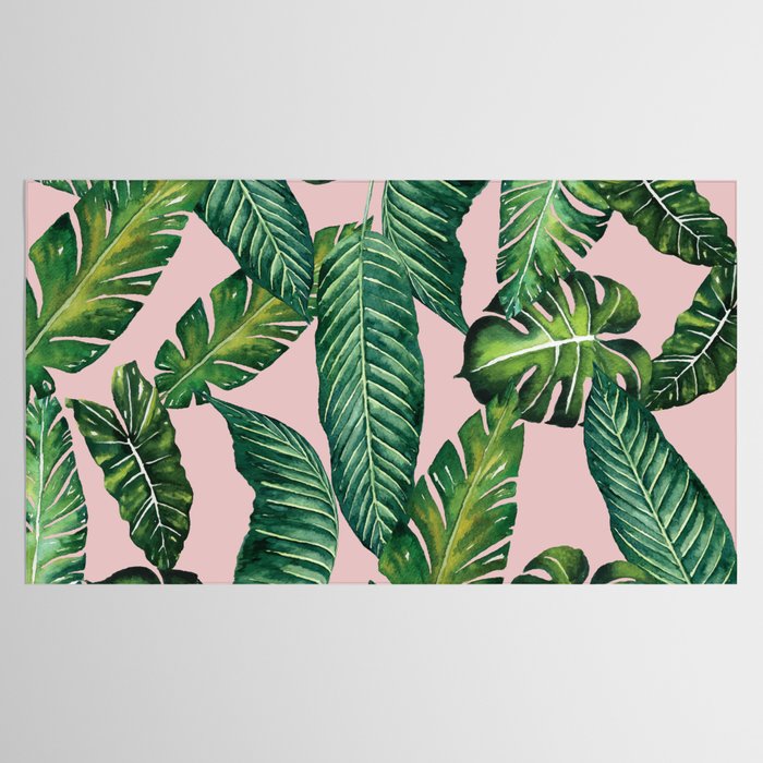 Jungle Leaves, Banana, Monstera II Pink  Tablecloth Gallery Image 2