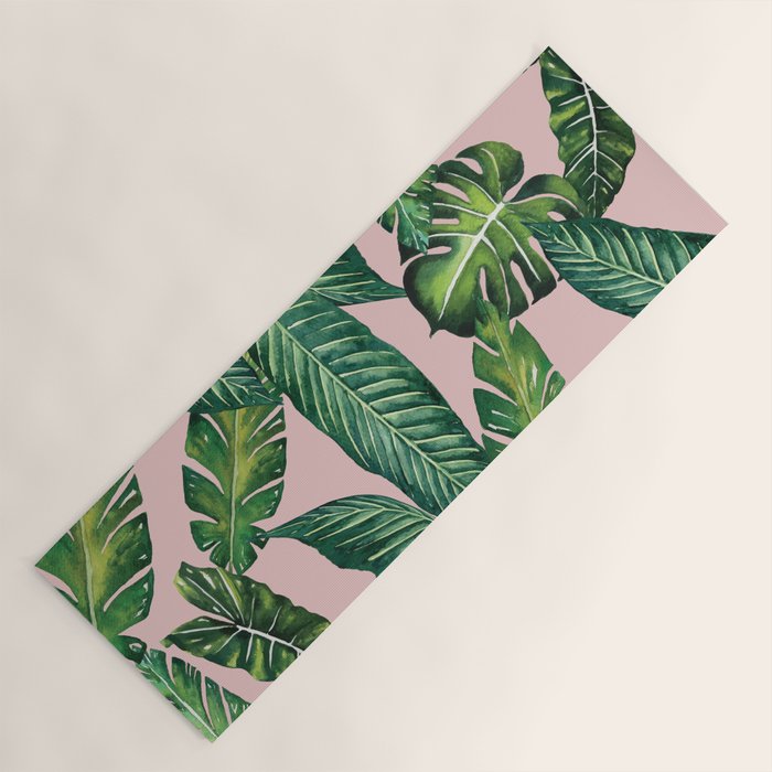 Jungle Leaves, Banana, Monstera II Pink  Yoga Mat Gallery Image 1