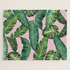 Jungle Leaves, Banana, Monstera II Pink  Jigsaw Puzzle Gallery Image 1