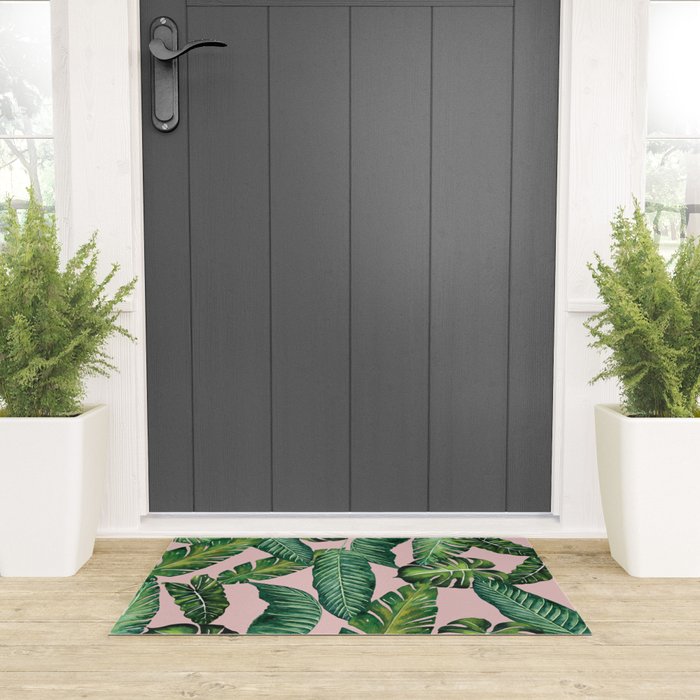 Jungle Leaves, Banana, Monstera II Pink  Welcome Mat Gallery Image 3
