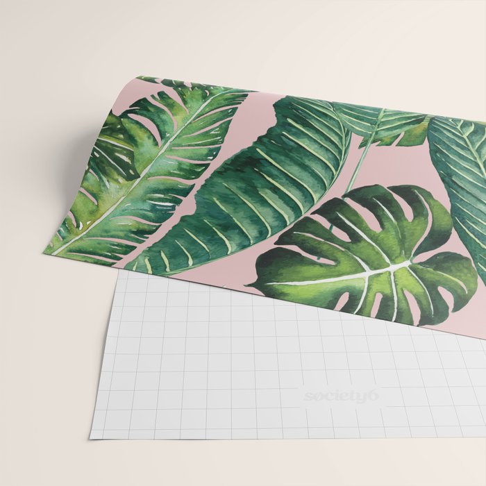 Jungle Leaves, Banana, Monstera II Pink  Wrapping Paper Gallery Image 2