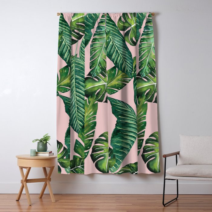 Jungle Leaves, Banana, Monstera II Pink  Window Curtain Gallery Image 5