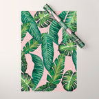 Jungle Leaves, Banana, Monstera II Pink  Wrapping Paper Gallery Image 1