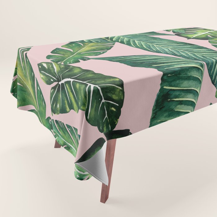 Jungle Leaves, Banana, Monstera II Pink  Tablecloth Gallery Image 1