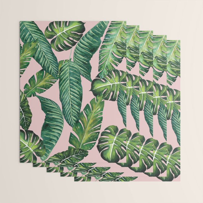 Jungle Leaves, Banana, Monstera II Pink  Wrapping Paper Gallery Image 3