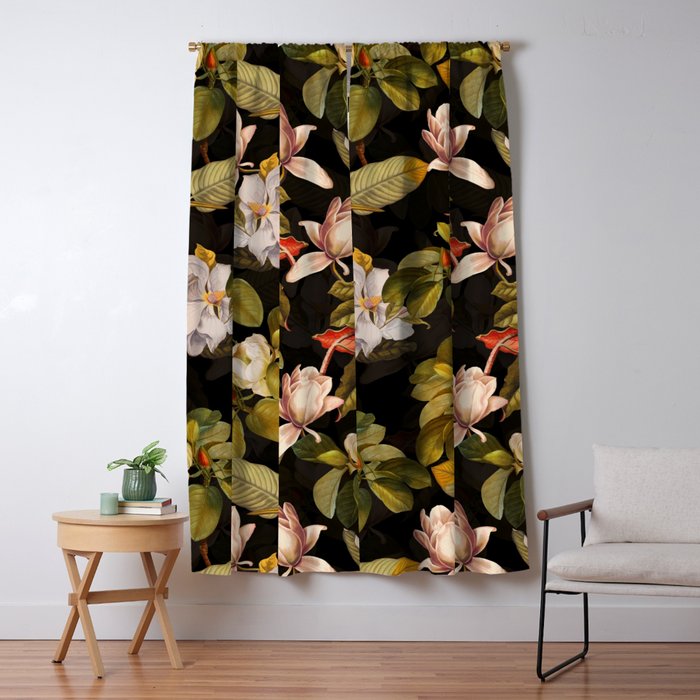 Vintage & Shabby Chic - Midnight Magnolia Botanical Garden Window Curtain Gallery Image 1