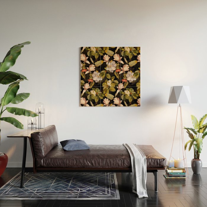 Vintage & Shabby Chic - Midnight Magnolia Botanical Garden Wood Wall Art Gallery Image 2