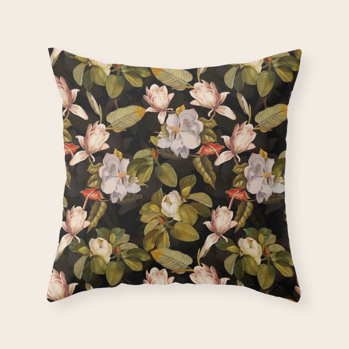 Vintage & Shabby Chic - Midnight Magnolia Botanical Garden Throw Pillow Gallery Image 6