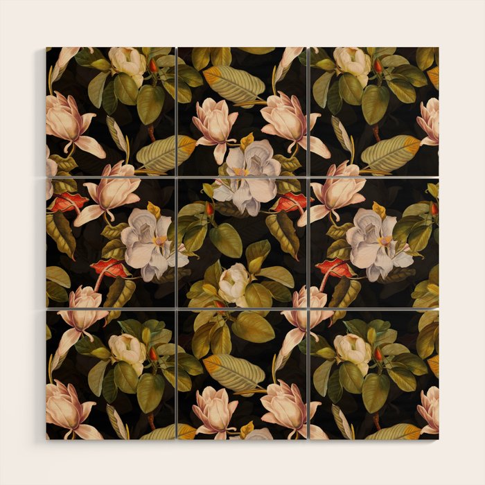 Vintage & Shabby Chic - Midnight Magnolia Botanical Garden Wood Wall Art Gallery Image 1