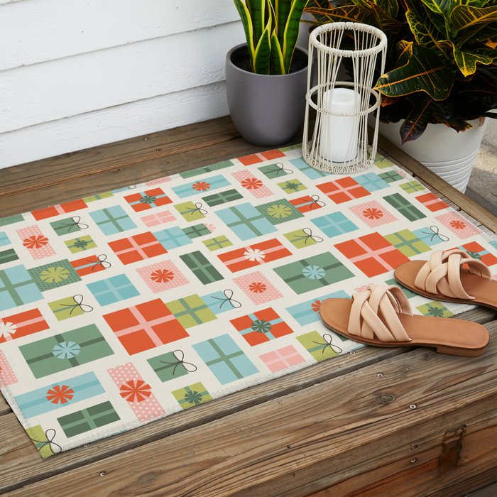 Retro Christmas Presents Outdoor Rug Gallery Image 2