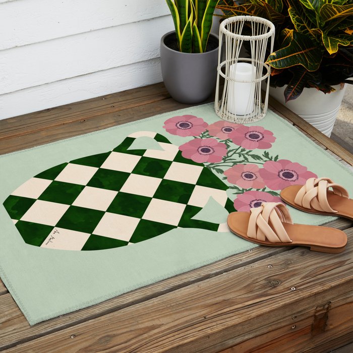 Anemones and vase Outdoor Rug Gallery Image 2