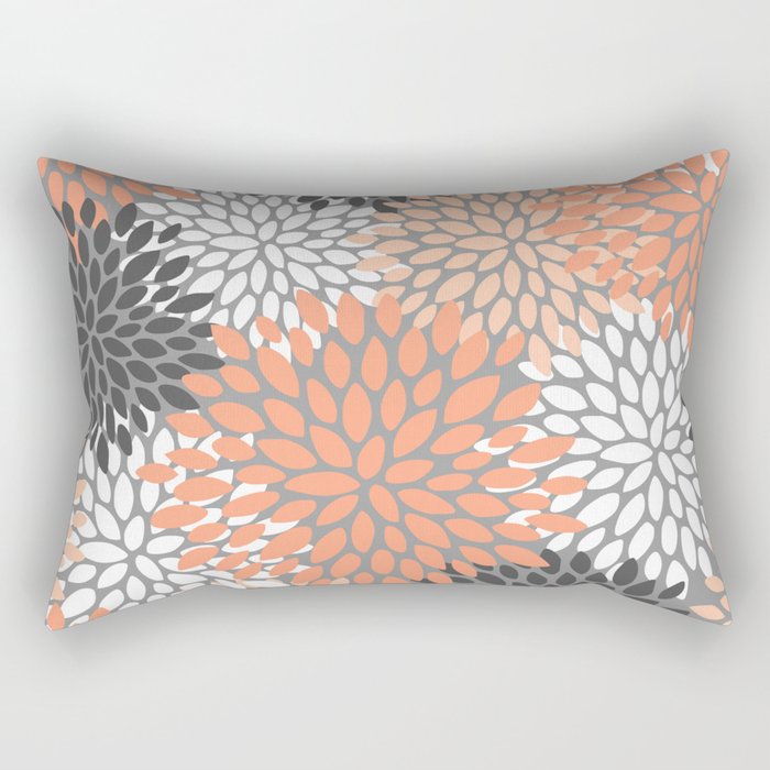 Floral Pattern, Coral, Gray, White Rectangular Pillow Gallery Image 1