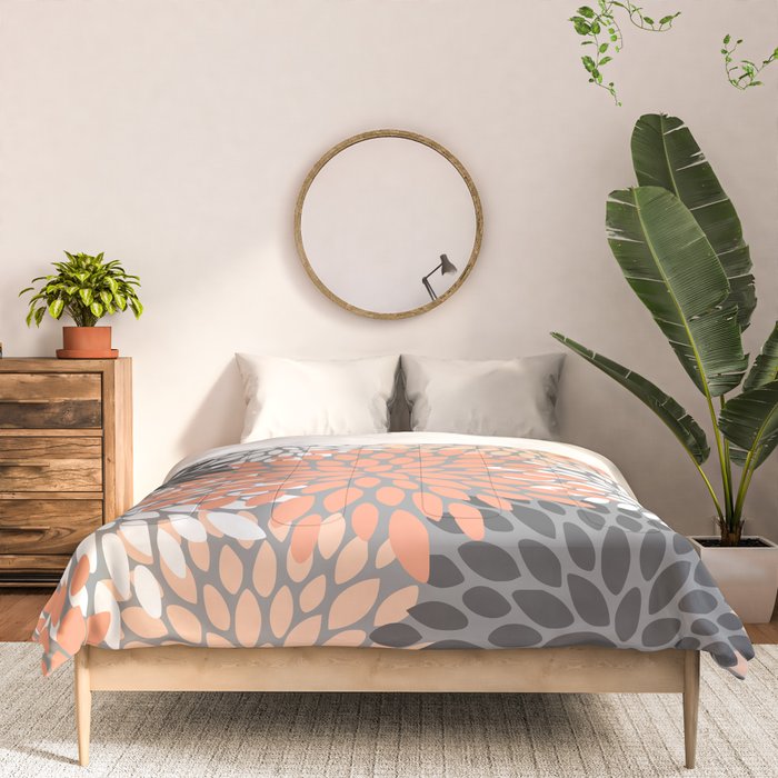 Floral Pattern, Coral, Gray, White Comforter Gallery Image 3