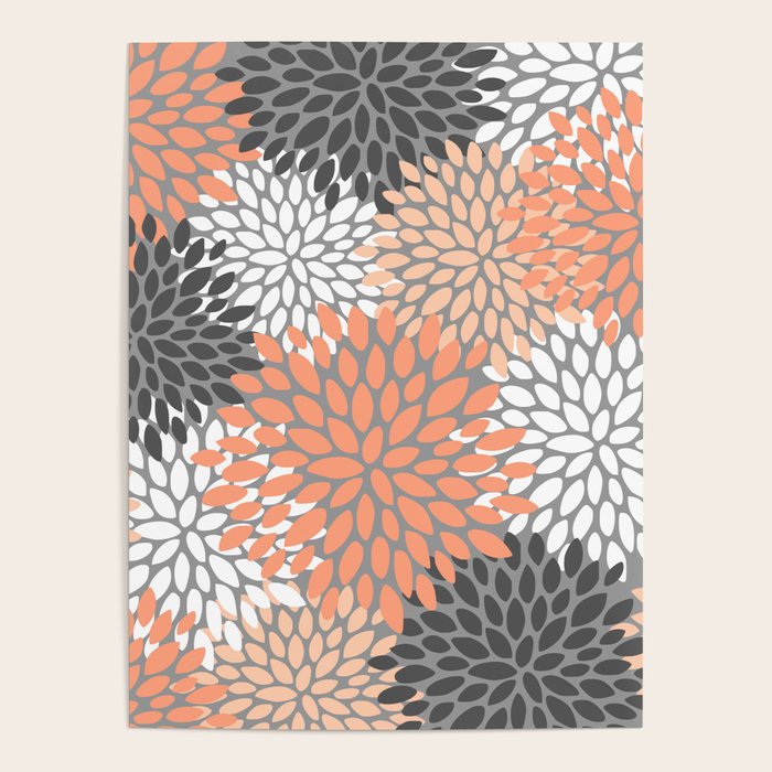 Floral Pattern, Coral, Gray, White Poster Gallery Image 4