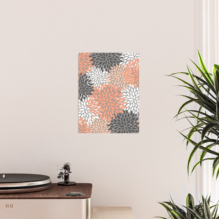 Floral Pattern, Coral, Gray, White Poster Gallery Image 2