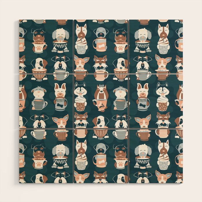 Doggie Coffee and Tea Time II Wood Wall Art Gallery Image 1
