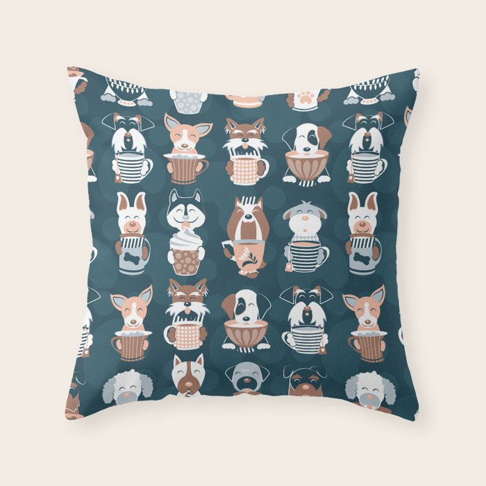 Doggie Coffee and Tea Time II Throw Pillow Gallery Image 6