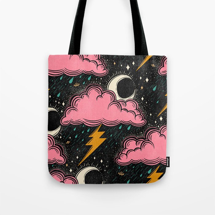 Stormy Night - black & pink Tote Bag Gallery Image 1