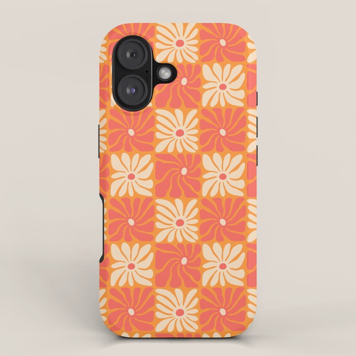 Retro checkered flower art pattern iPhone Case Gallery Image 1