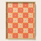 Retro checkered flower art pattern Serving Tray Gallery Image 1