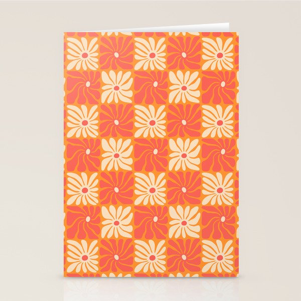 Retro checkered flower art pattern Stationery Card Gallery Image 1