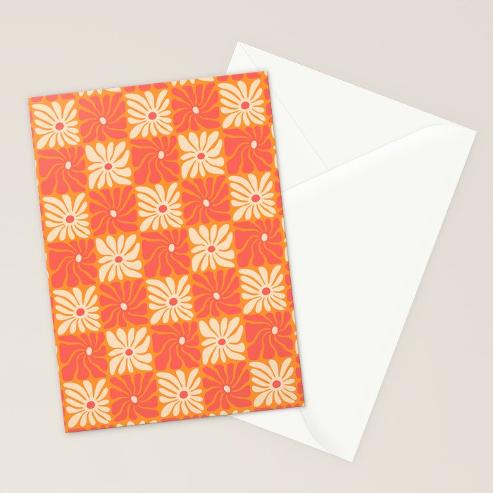 Retro checkered flower art pattern Stationery Card Gallery Image 2