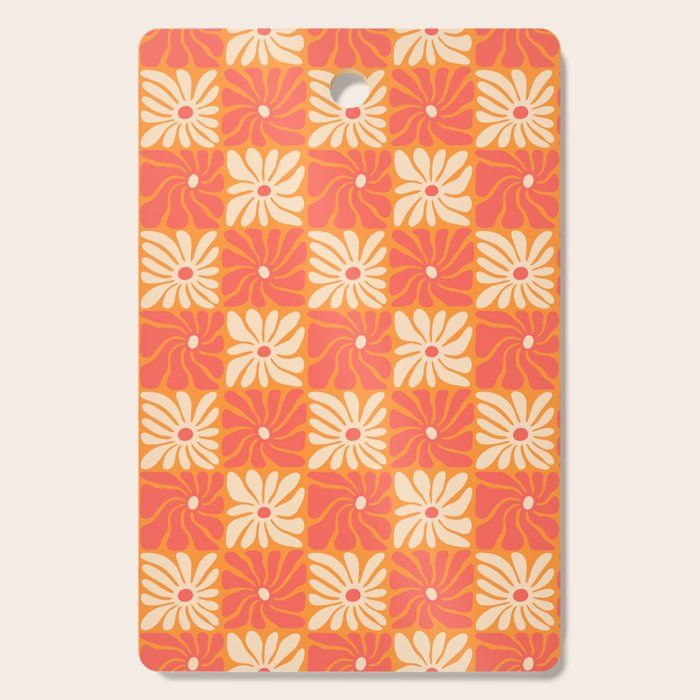 Retro checkered flower art pattern Cutting Board Gallery Image 1
