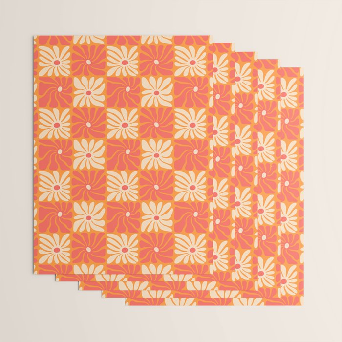 Retro checkered flower art pattern Wrapping Paper Gallery Image 3