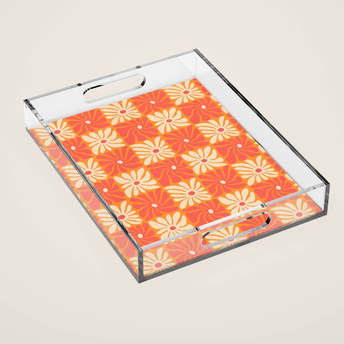 Retro checkered flower art pattern Acrylic Tray Gallery Image 1