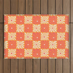 Retro checkered flower art pattern Outdoor Rug Gallery Image 1
