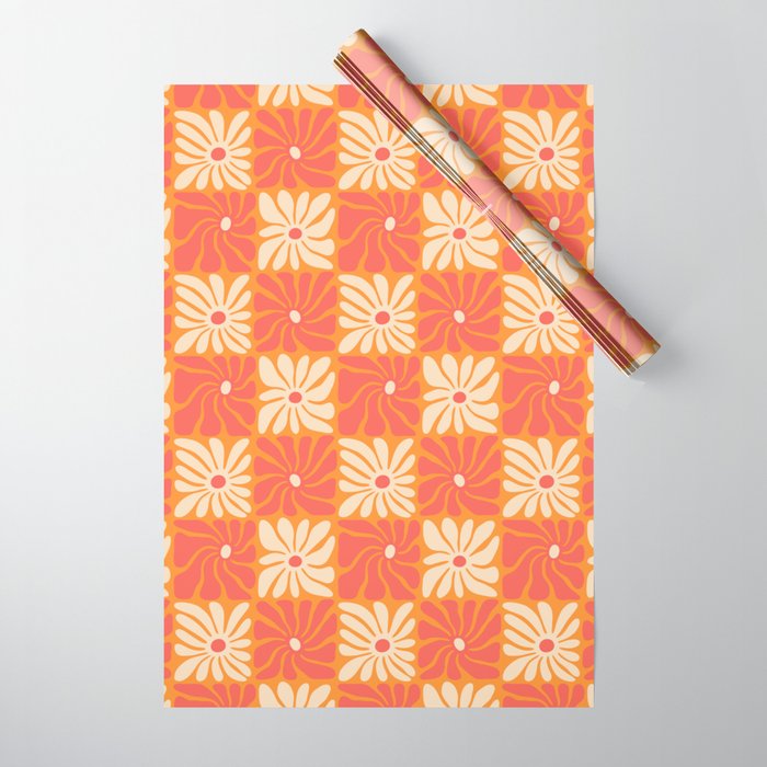 Retro checkered flower art pattern Wrapping Paper Gallery Image 1