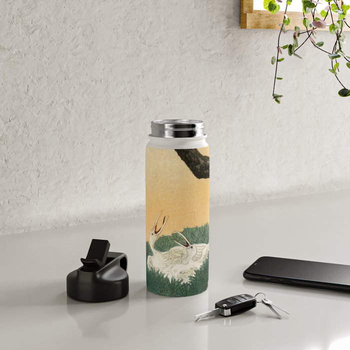 Crane and its chicks on a pine tree  - Vintage Japanese Woodblock Print Art Water Bottle Gallery Image 4