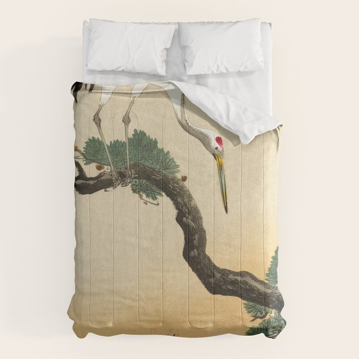 Crane and its chicks on a pine tree  - Vintage Japanese Woodblock Print Art Comforter Gallery Image 6