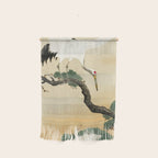 Crane and its chicks on a pine tree  - Vintage Japanese Woodblock Print Art Wall Hanging Gallery Image 1