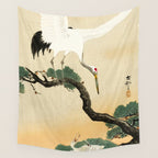 Crane and its chicks on a pine tree  - Vintage Japanese Woodblock Print Art Wall Tapestry Gallery Image 4