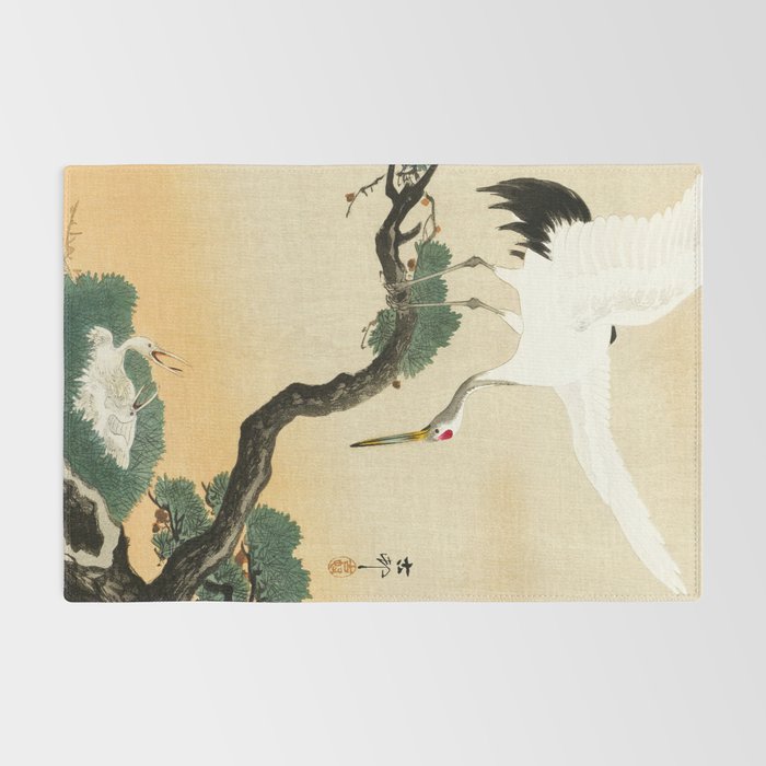 Crane and its chicks on a pine tree  - Vintage Japanese Woodblock Print Art Rug Gallery Image 2