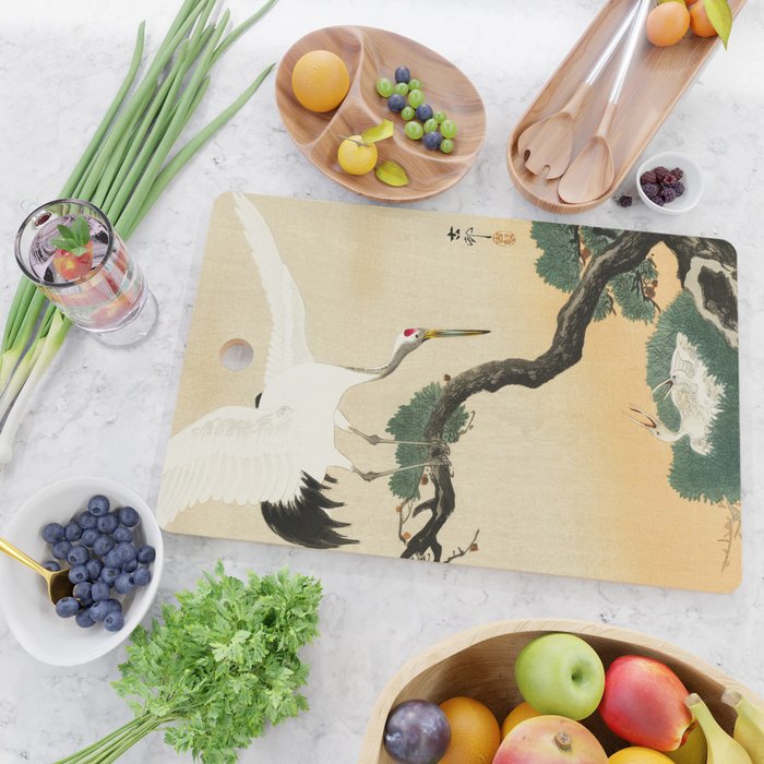 Crane and its chicks on a pine tree  - Vintage Japanese Woodblock Print Art Cutting Board Gallery Image 2