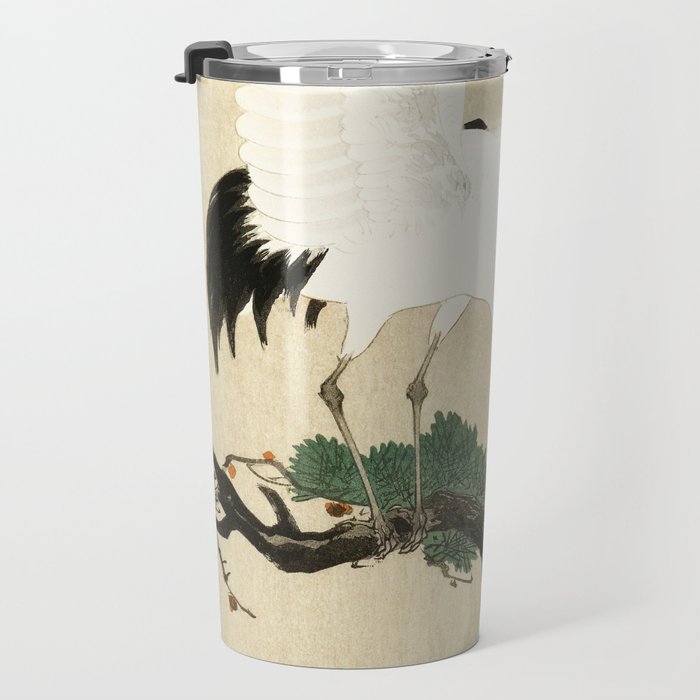 Crane and its chicks on a pine tree  - Vintage Japanese Woodblock Print Art Travel Mug Gallery Image 3