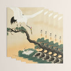 Crane and its chicks on a pine tree  - Vintage Japanese Woodblock Print Art Wrapping Paper Gallery Image 3
