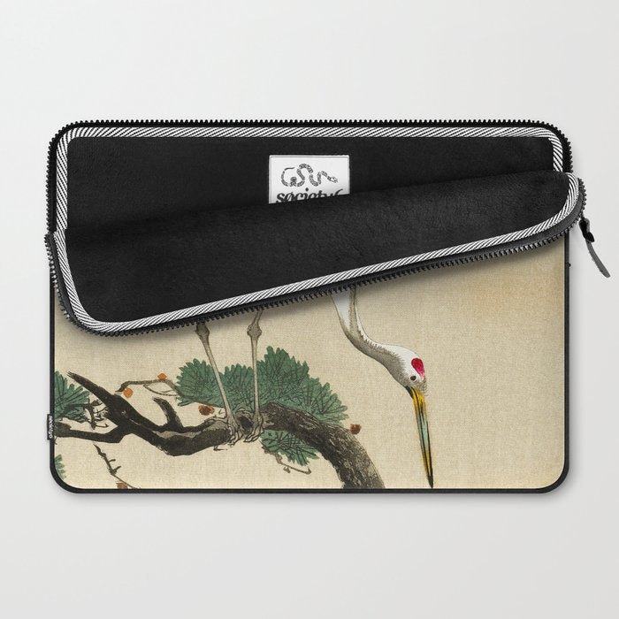 Crane and its chicks on a pine tree  - Vintage Japanese Woodblock Print Art Laptop Sleeve Gallery Image 2
