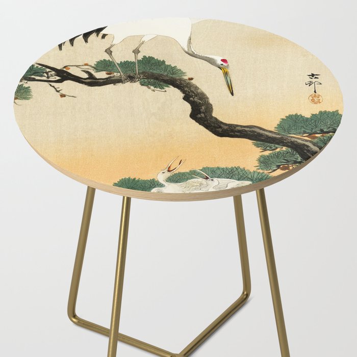 Crane and its chicks on a pine tree  - Vintage Japanese Woodblock Print Art Side Table Gallery Image 2