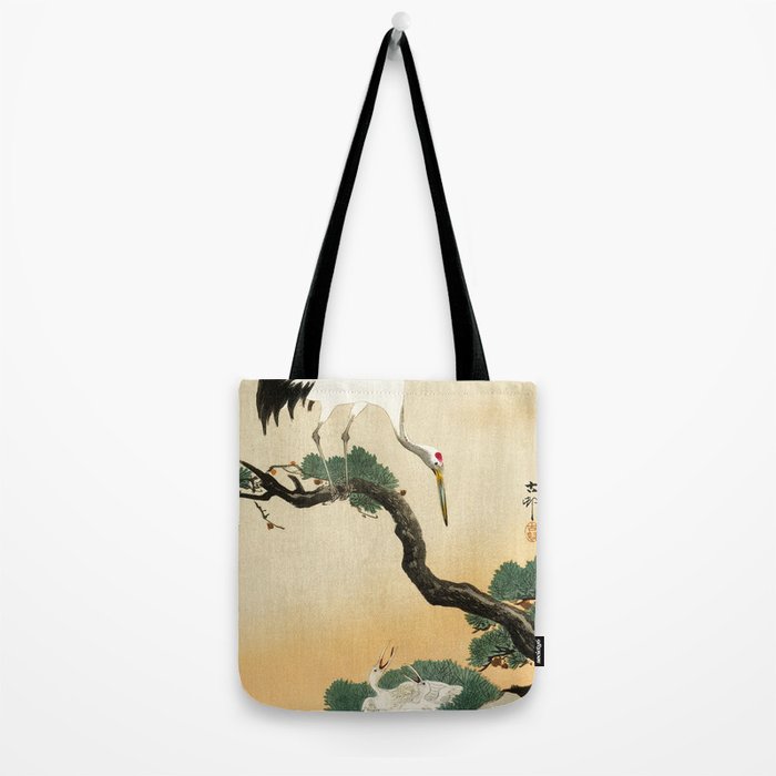 Crane and its chicks on a pine tree  - Vintage Japanese Woodblock Print Art Tote Bag Gallery Image 2