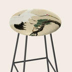 Crane and its chicks on a pine tree  - Vintage Japanese Woodblock Print Art Stool Gallery Image 2