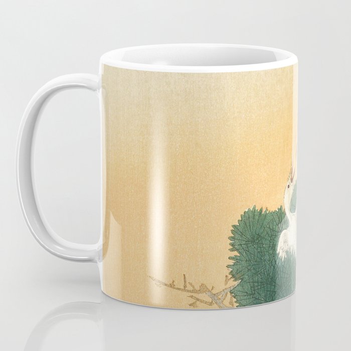 Crane and its chicks on a pine tree  - Vintage Japanese Woodblock Print Art Coffee Mug Gallery Image 3