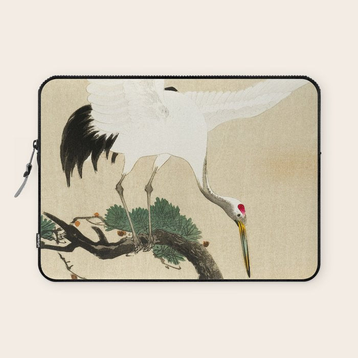 Crane and its chicks on a pine tree  - Vintage Japanese Woodblock Print Art Laptop Sleeve Gallery Image 1